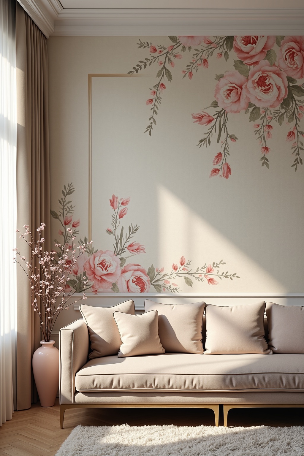 8 Akzentwand mit floraler Tapete Ideen