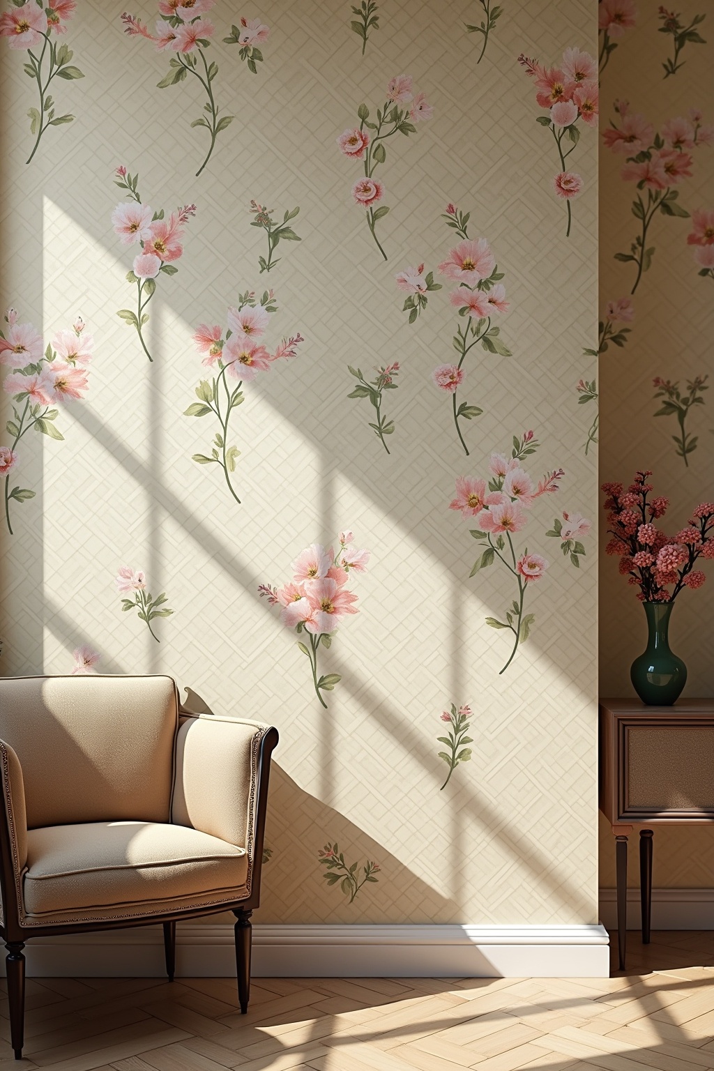 8 Akzentwand mit floraler Tapete Ideen