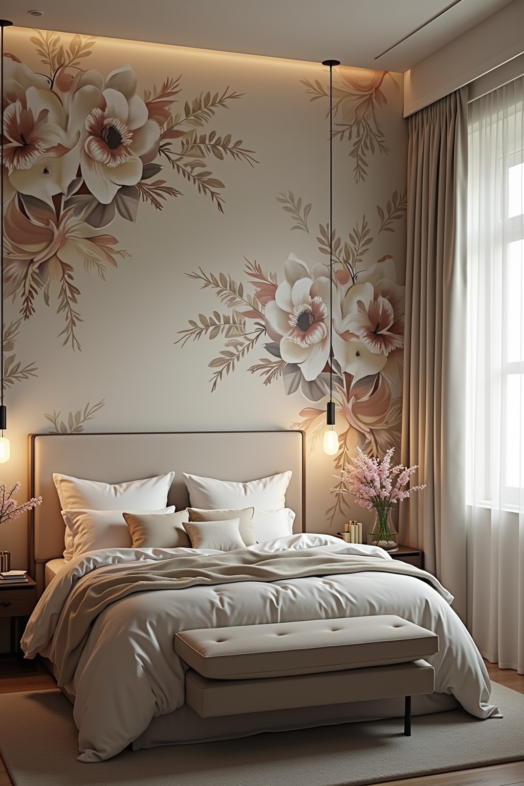 8 Akzentwand mit floraler Tapete Ideen