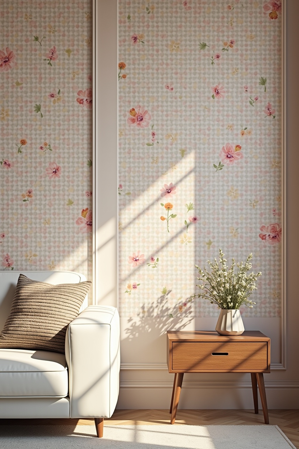8 Akzentwand mit floraler Tapete Ideen