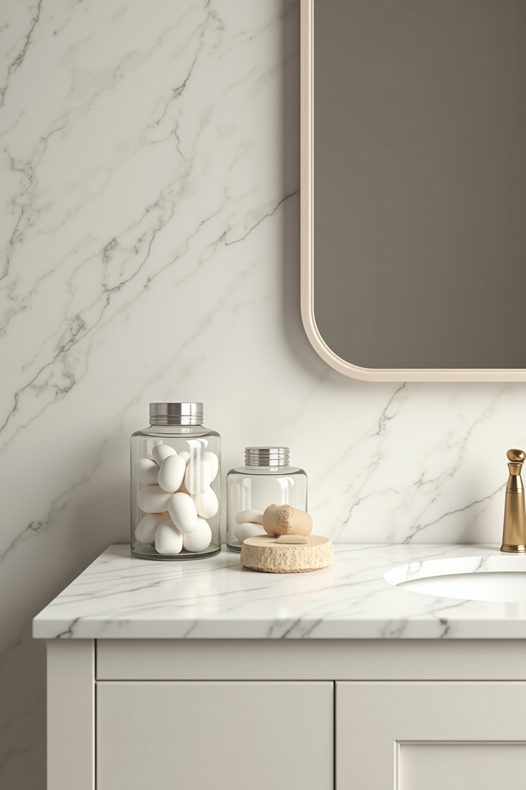 8 Apothekergläser für Wattepads im Bad