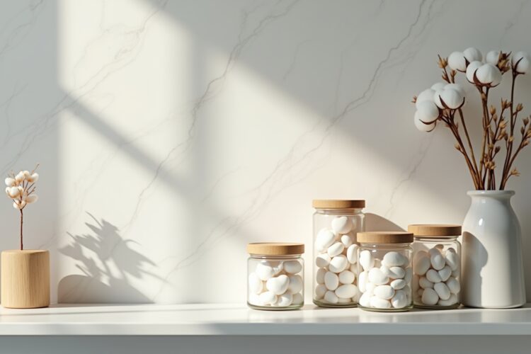 8 Apothekergläser für Wattepads im Bad