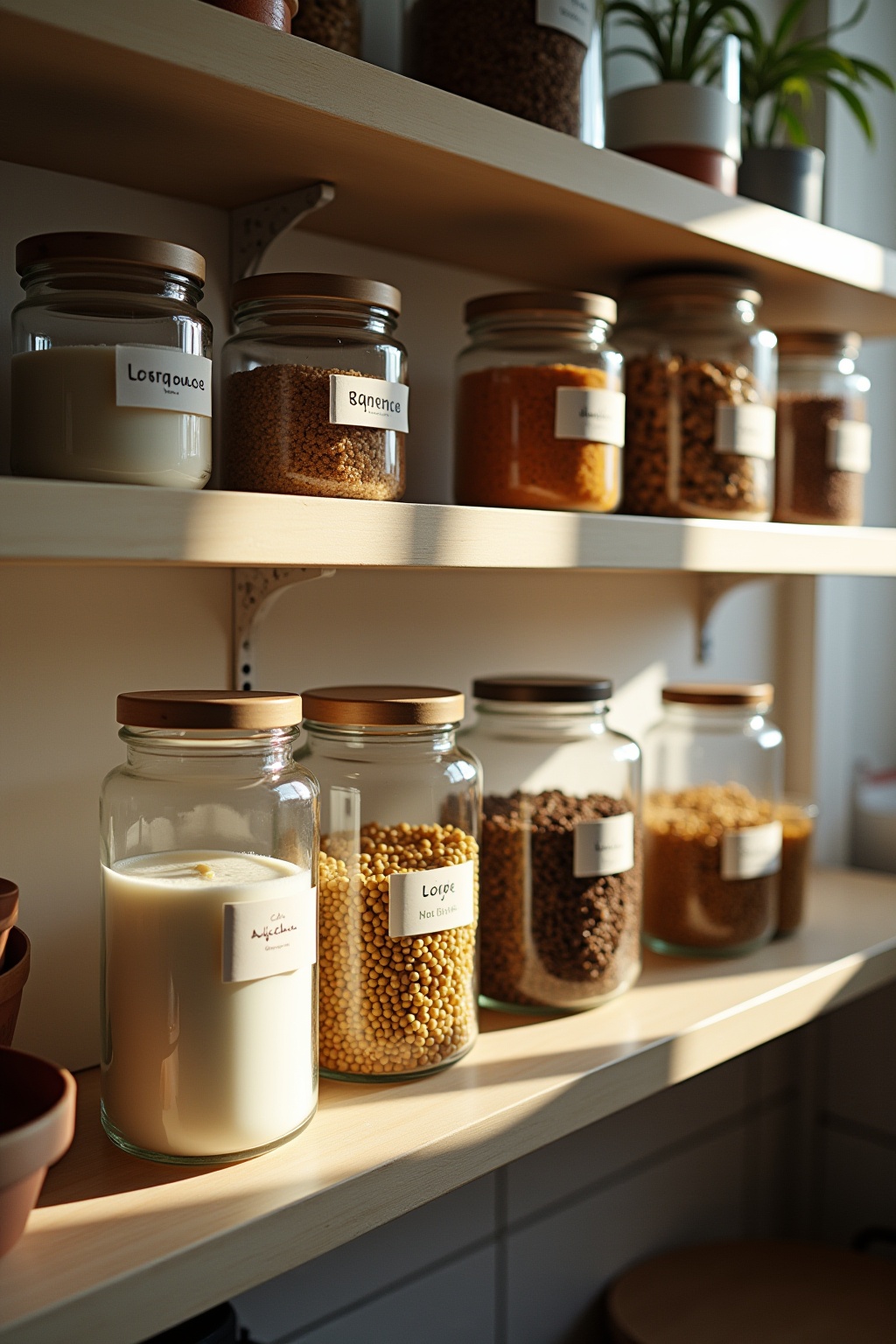 Beschriftete Vorratsgläser im Dymo-Stil