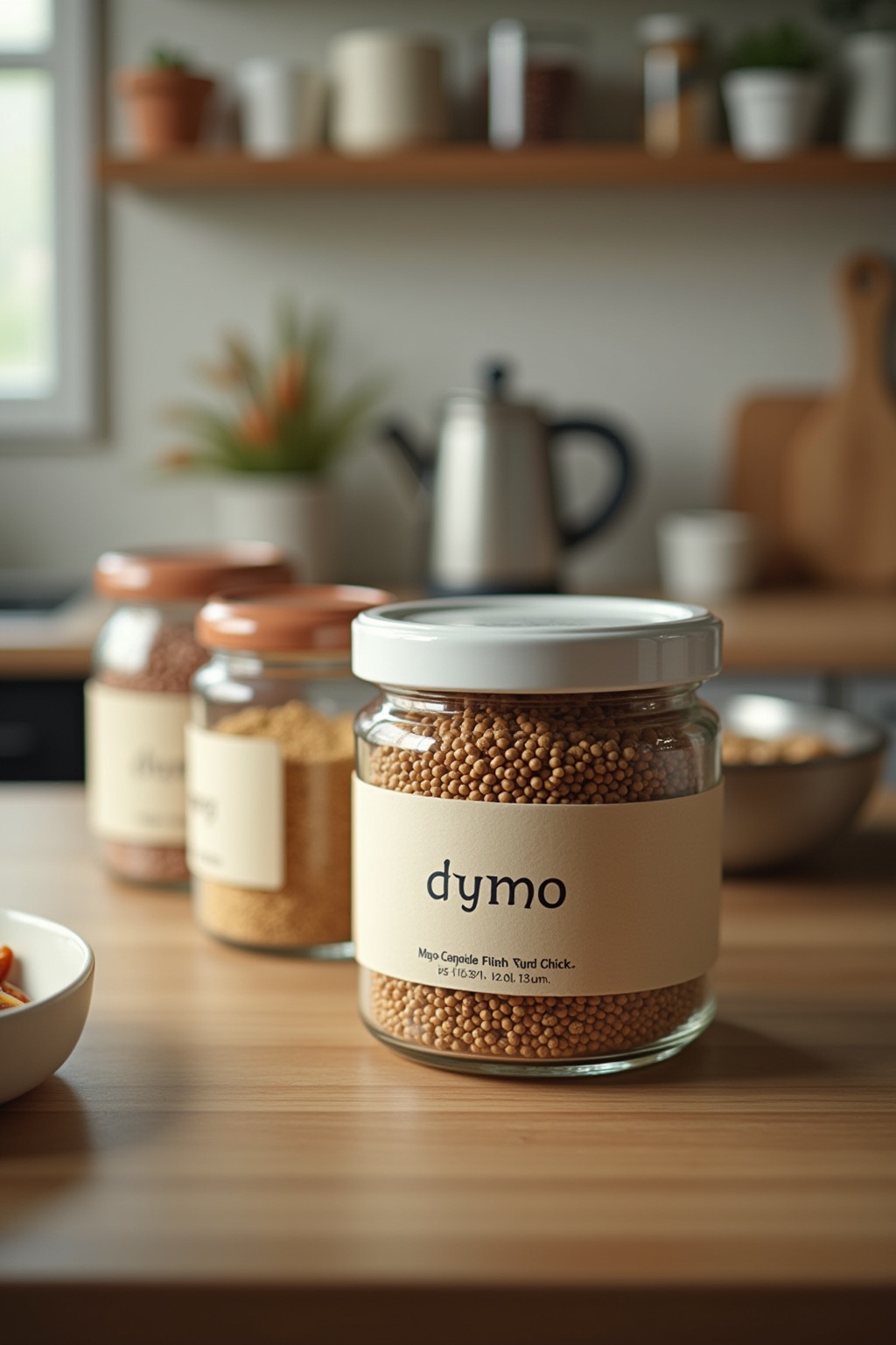 Beschriftete Vorratsgläser im Dymo-Stil