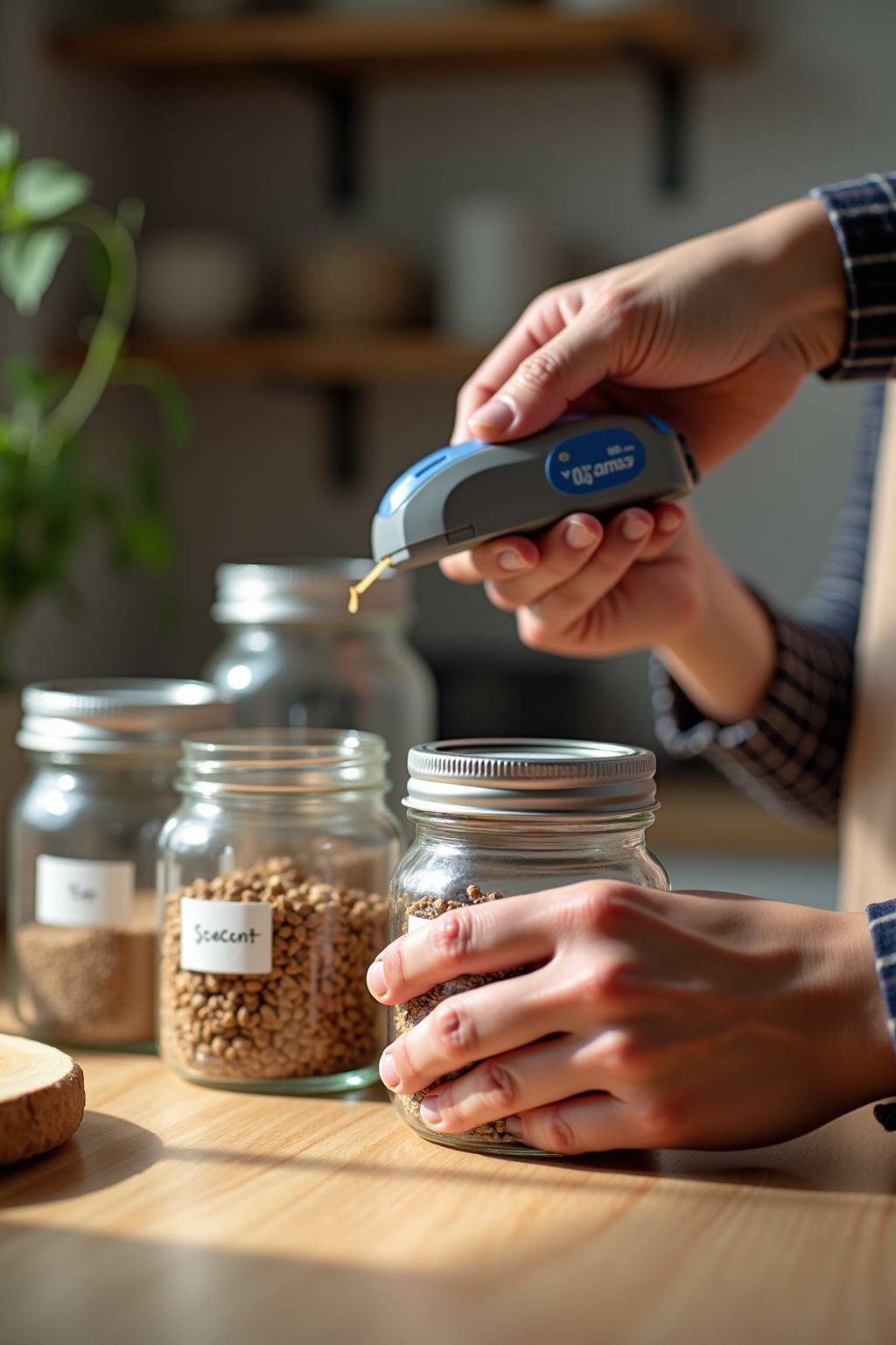 Beschriftete Vorratsgläser im Dymo-Stil