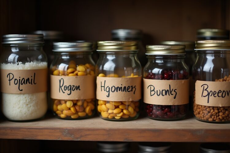 Beschriftete Vorratsgläser im Dymo-Stil