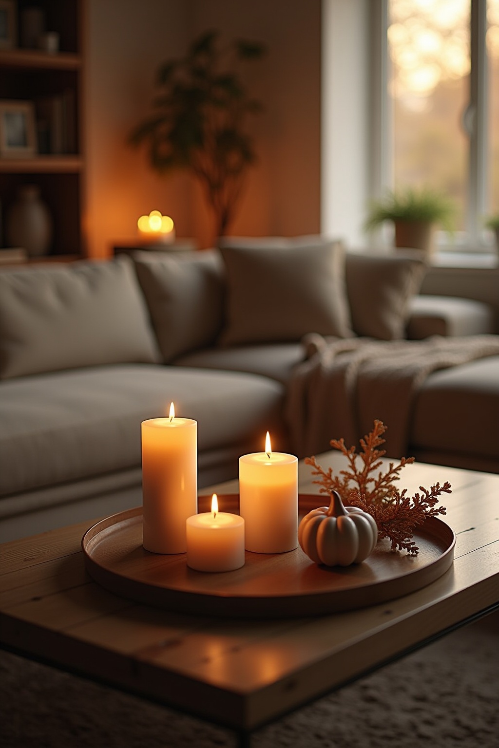 8 Couchtisch-Deko mit Tablett und Kerzen