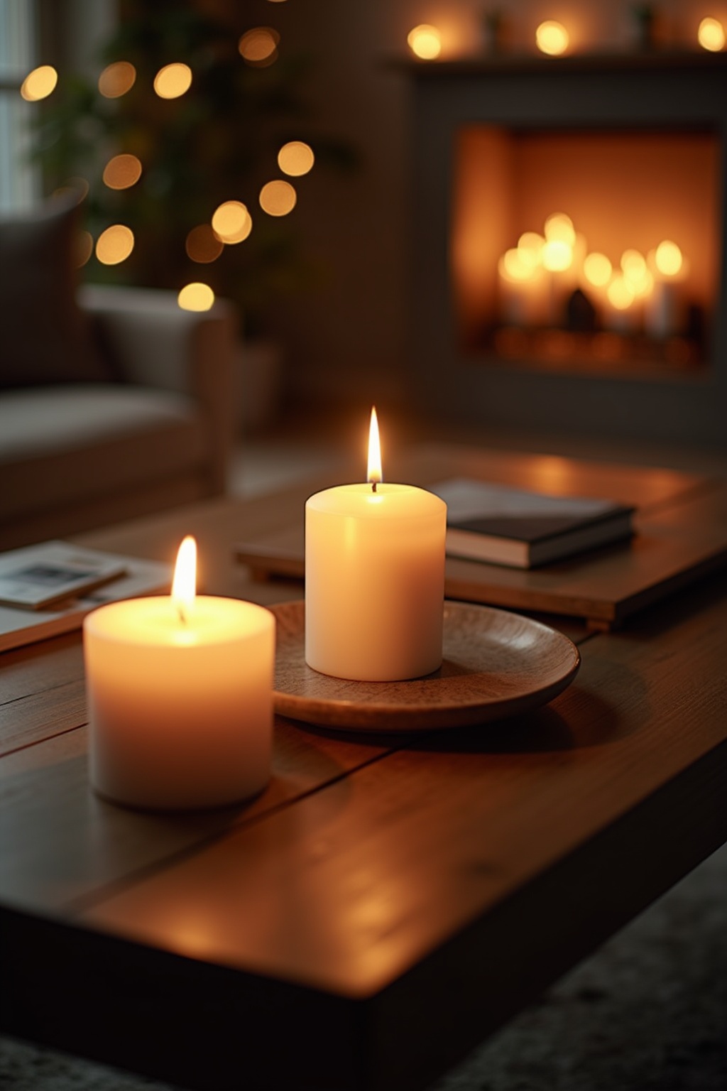 8 Couchtisch-Deko mit Tablett und Kerzen