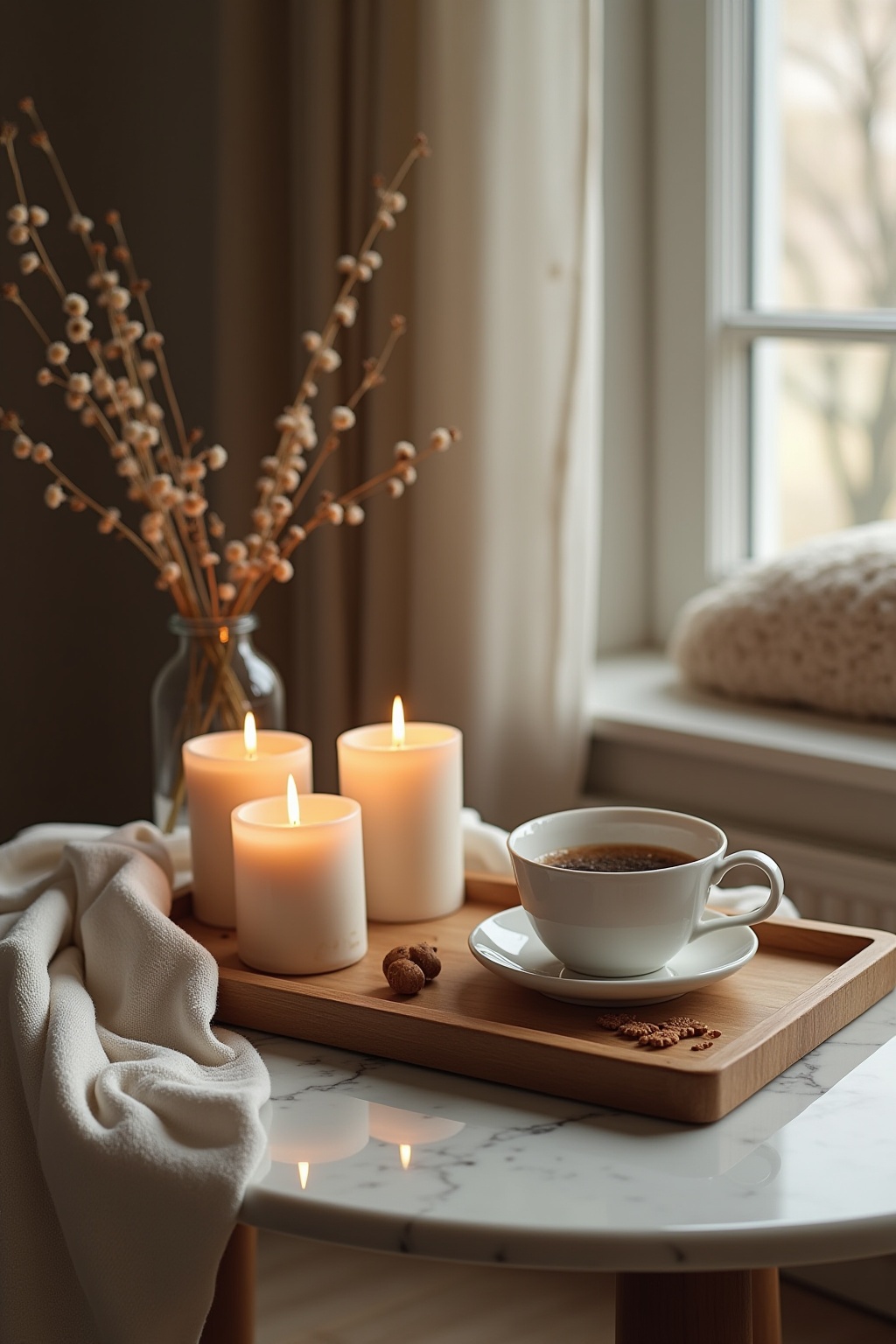 8 Couchtisch-Deko mit Tablett und Kerzen