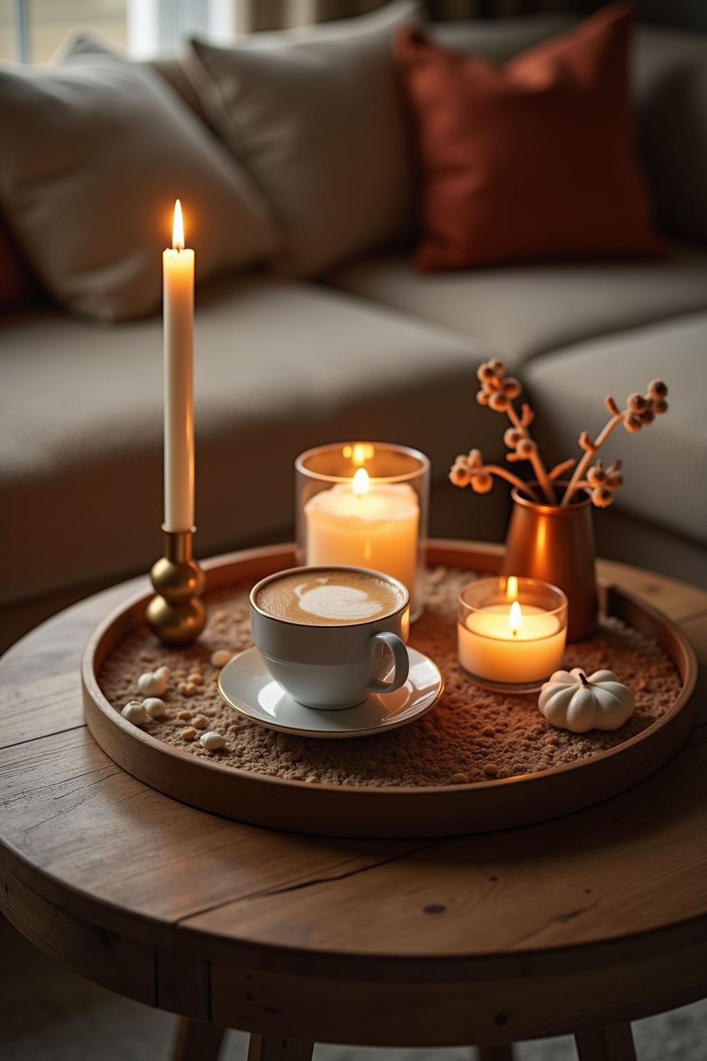 8 Couchtisch-Deko mit Tablett und Kerzen