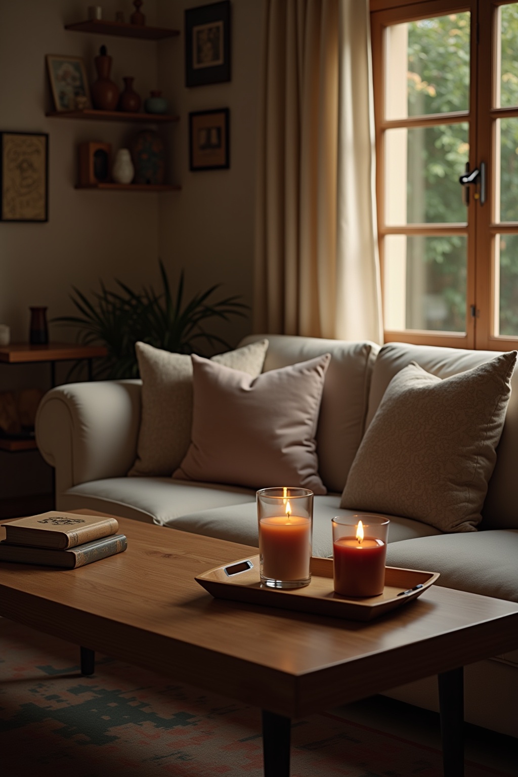 8 Couchtisch-Deko mit Tablett und Kerzen