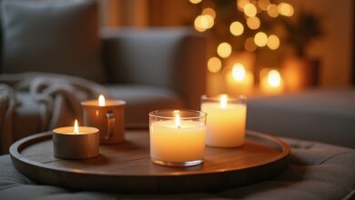 Couchtisch-Deko mit Tablett und Kerzen-Titel