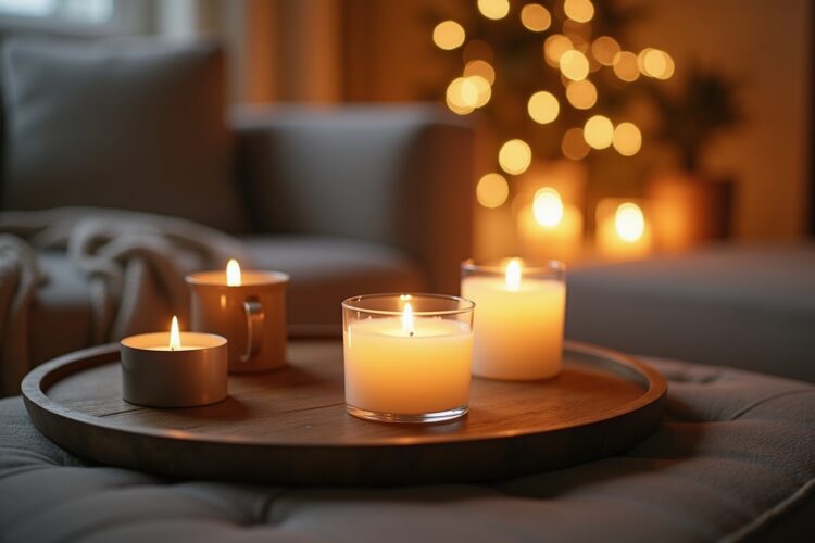 8 Couchtisch-Deko mit Tablett und Kerzen