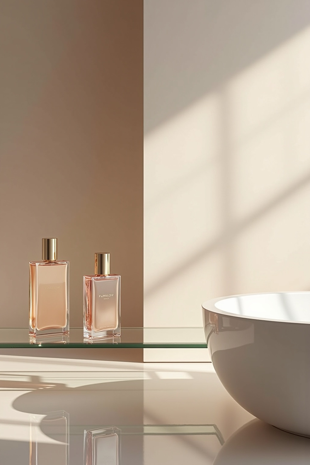 Dekorative Parfümflakons auf Glasablage