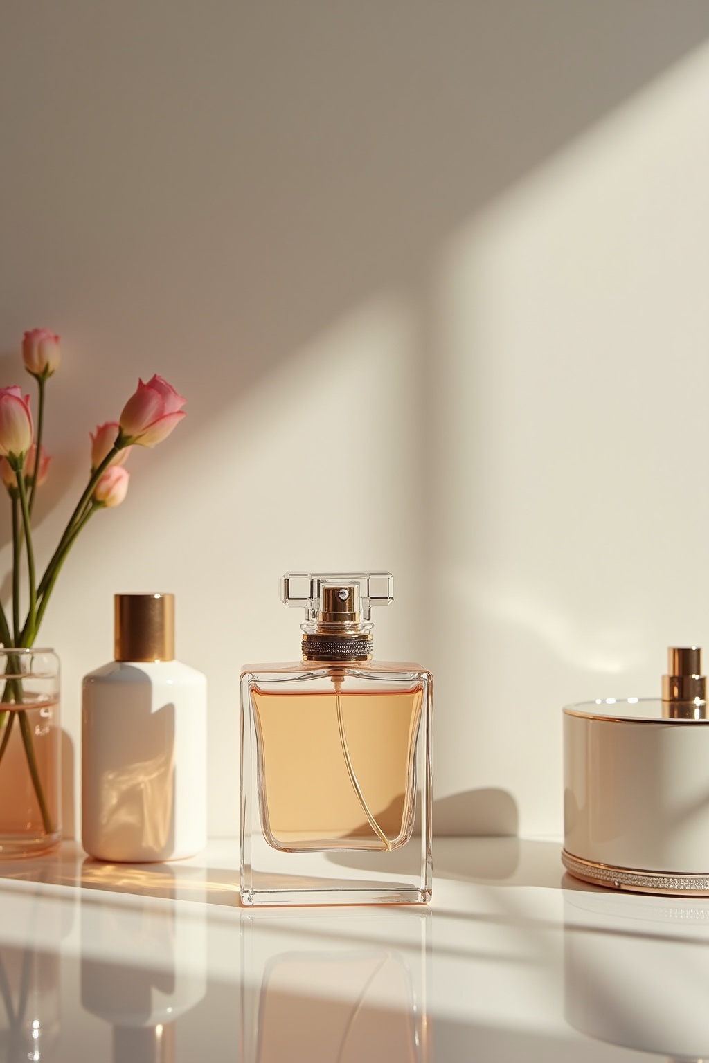 Dekorative Parfümflakons auf Glasablage