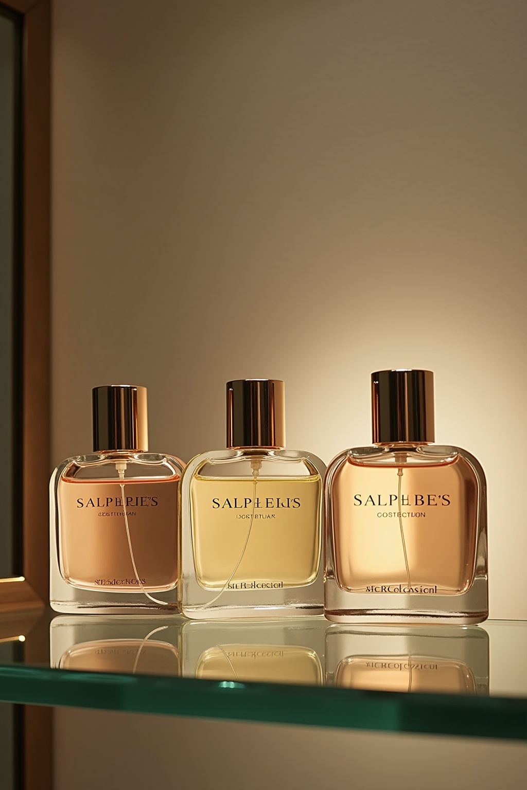 Dekorative Parfümflakons auf Glasablage