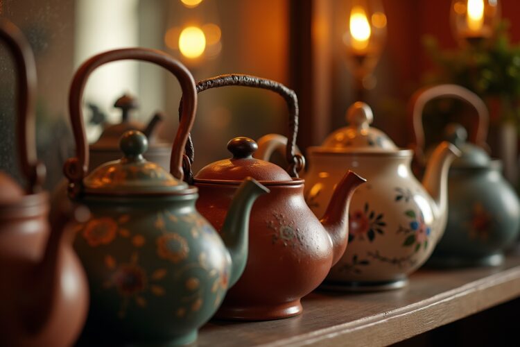 Dekorative Teekannen auf dem Regal Ideen