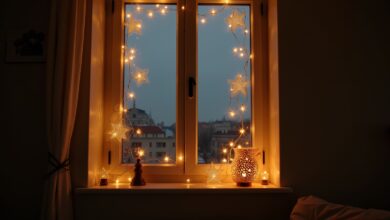 Fensterdeko mit hängenden Sternen-Titel