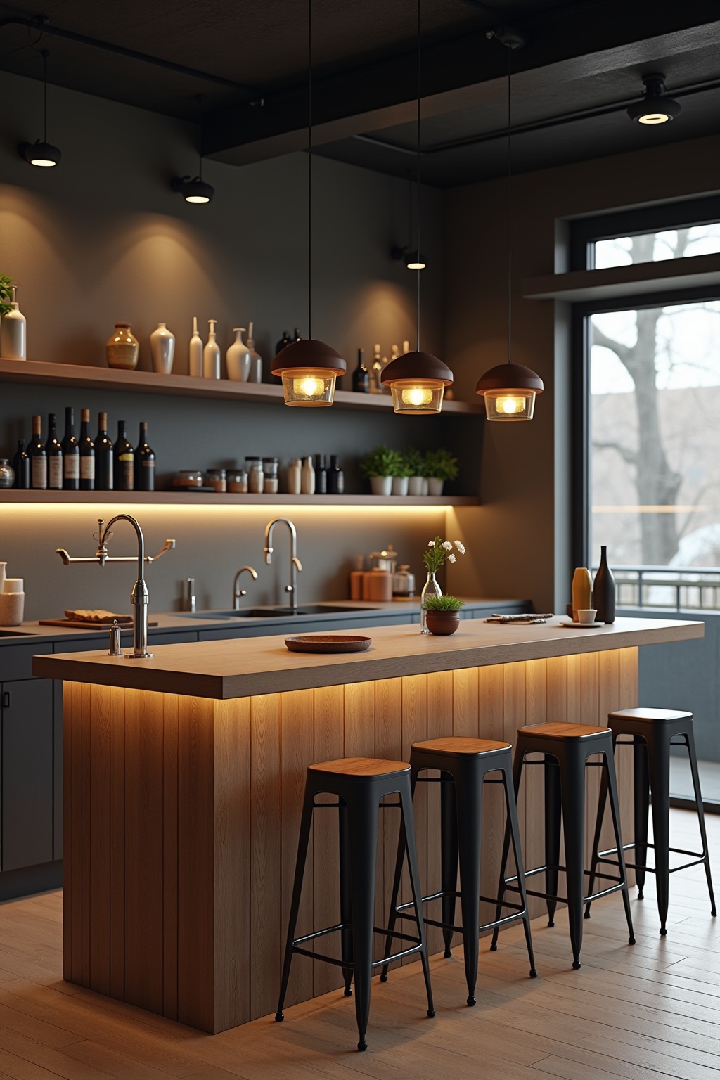 Frühstücksbar mit Industrial-Hockern Ideen