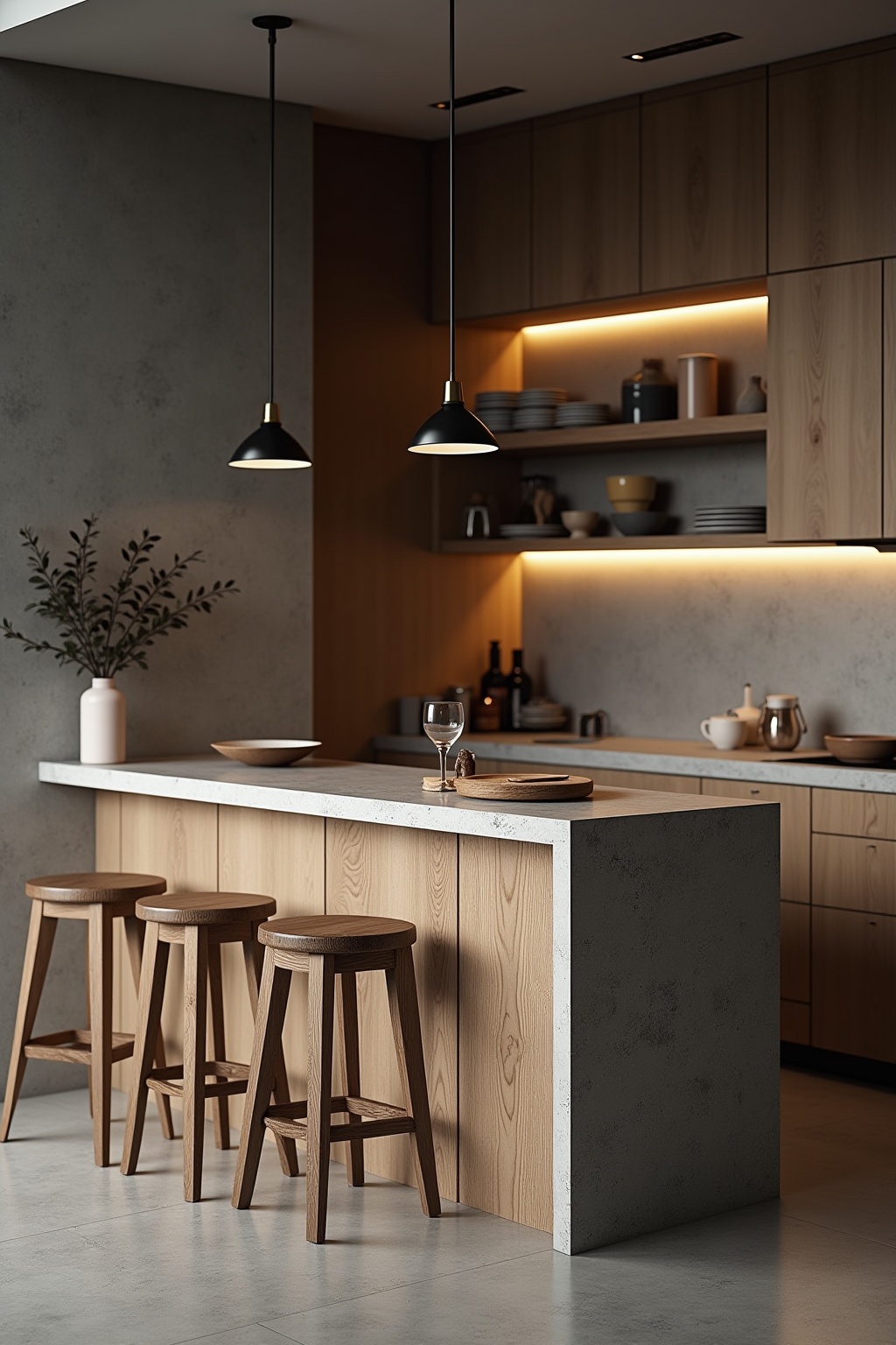 Frühstücksbar mit Industrial-Hockern Ideen