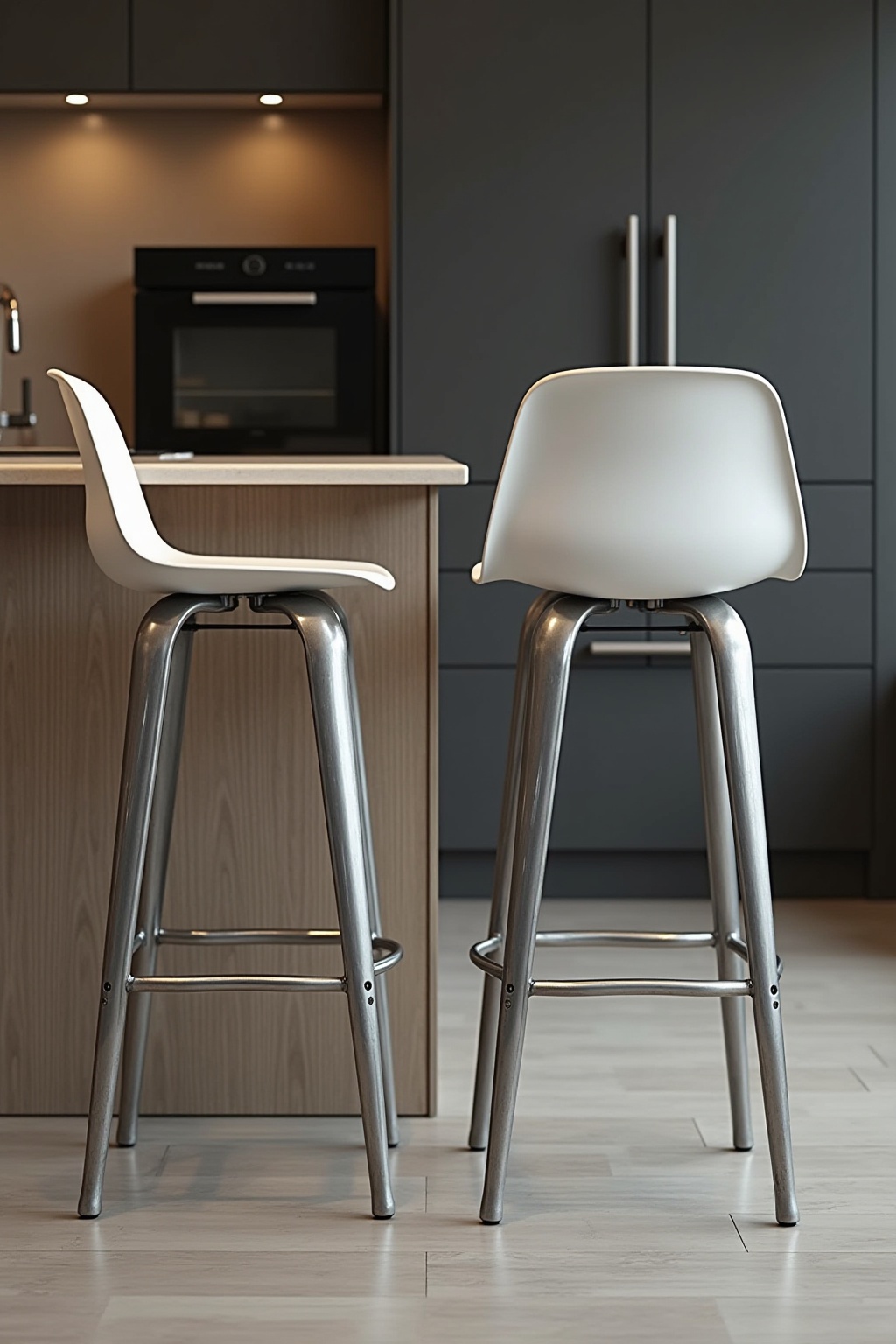 Frühstücksbar mit Industrial-Hockern Ideen