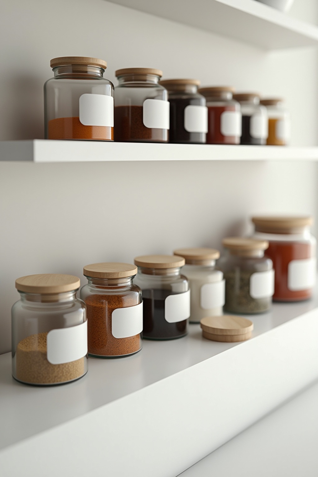 8 Gewürzgläser mit minimalistischen Etiketten