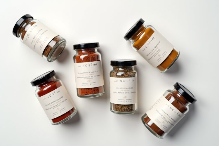 8 Gewürzgläser mit minimalistischen Etiketten