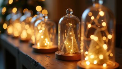 Glasglocken mit Lichterketten-Titel