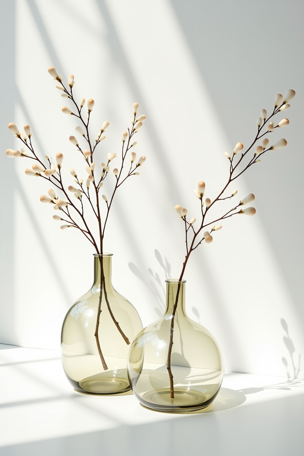 8 Glasvasen mit einzelnen Zweigen dekorieren