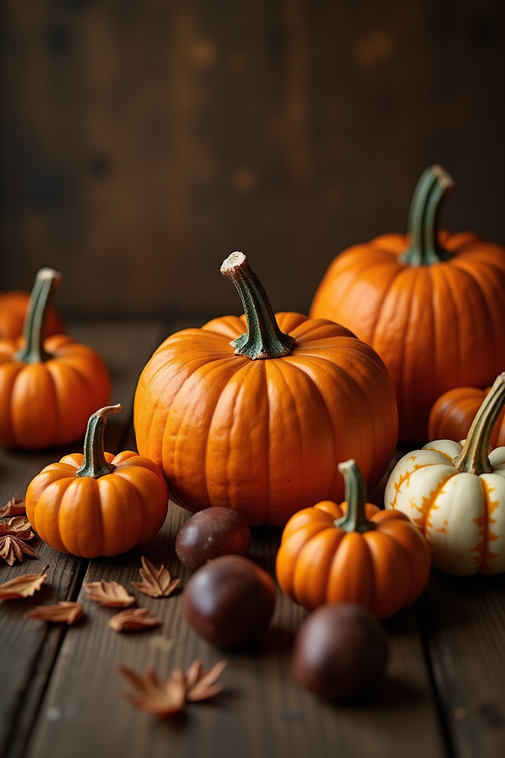 8 Herbstdeko mit Kürbissen und Kastanien