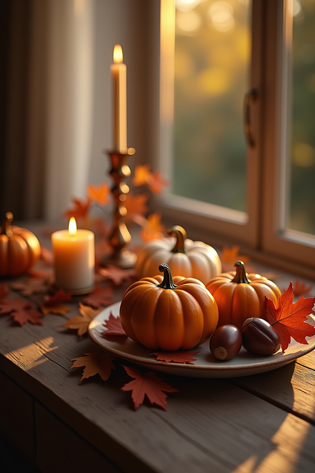 8 Herbstdeko mit Kürbissen und Kastanien