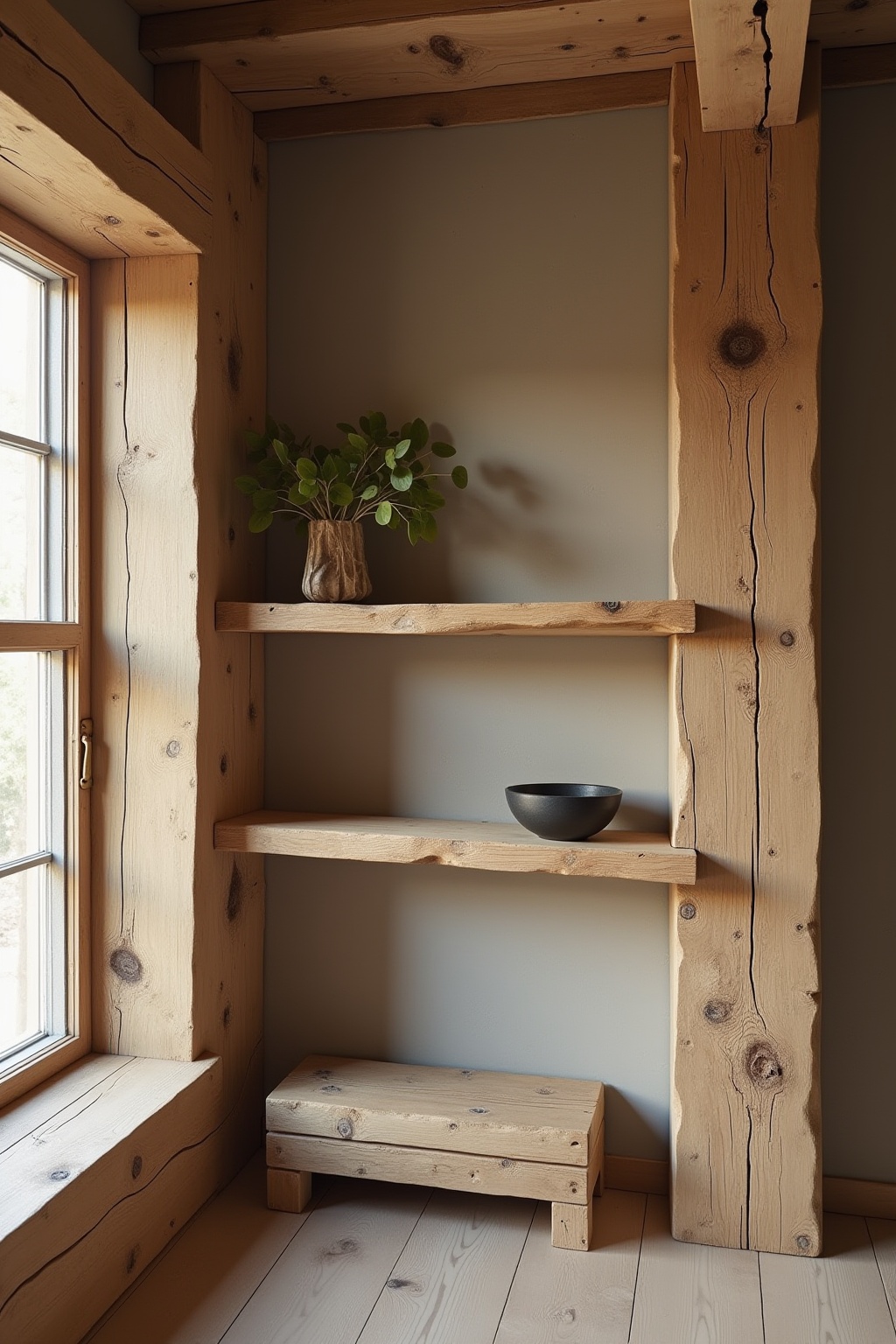 8 Holzbalken als rustikale Wandablage Ideen