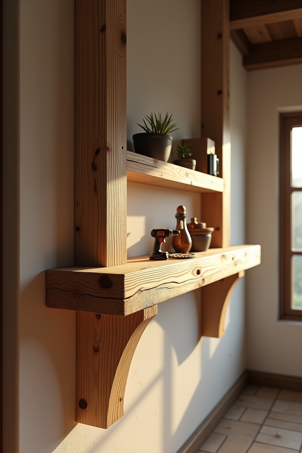 8 Holzbalken als rustikale Wandablage Ideen