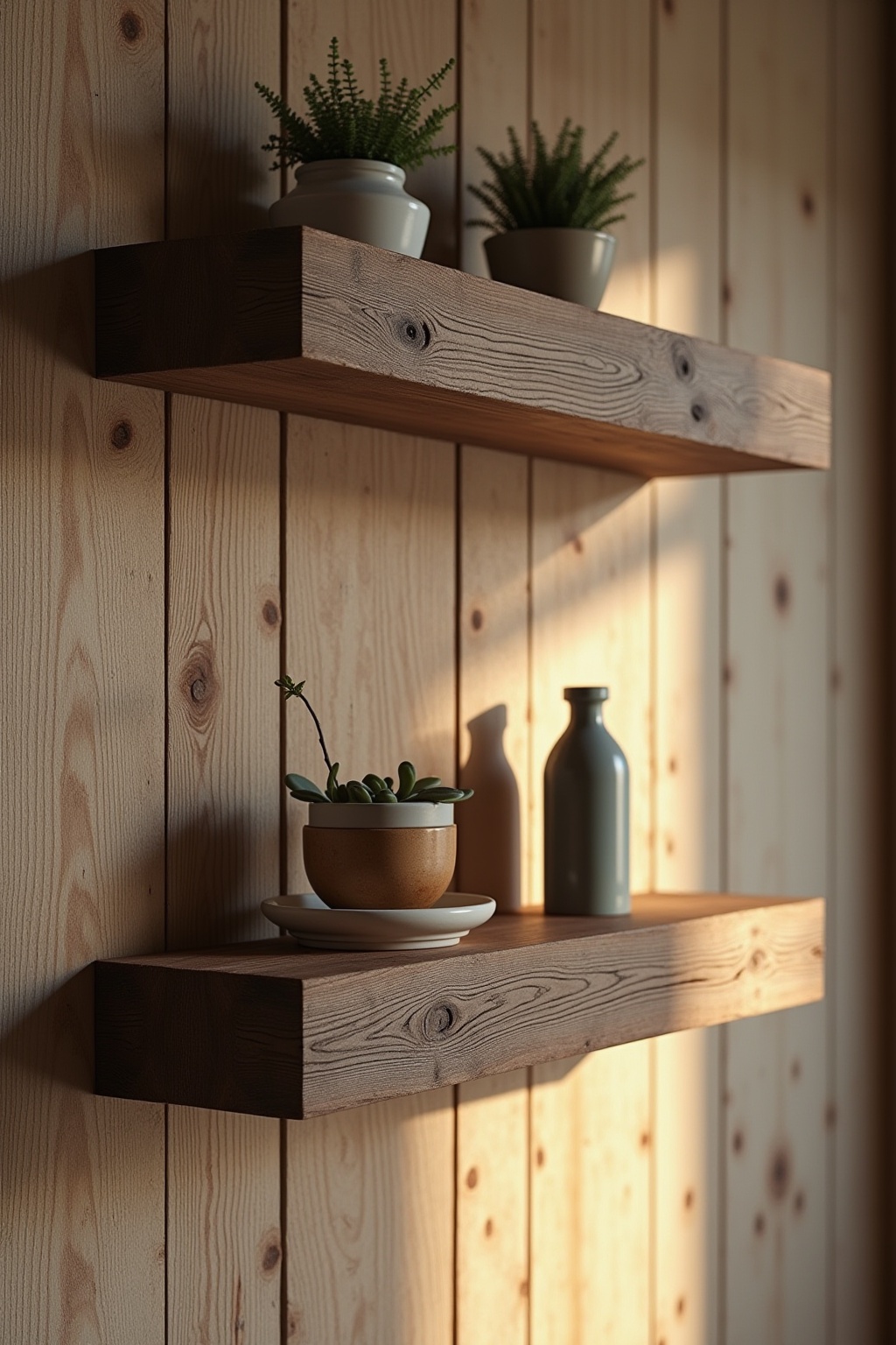 8 Holzbalken als rustikale Wandablage Ideen