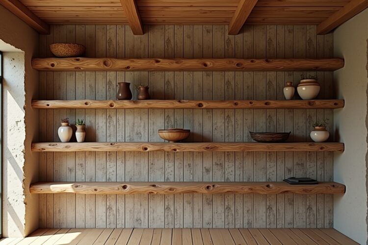 8 Holzbalken als rustikale Wandablage Ideen