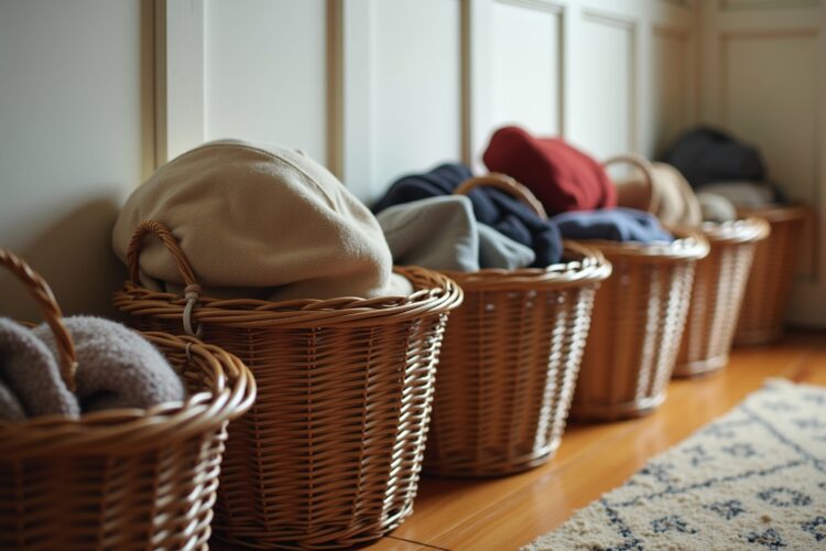 8 Körbe für Mützen und Schals im Flur