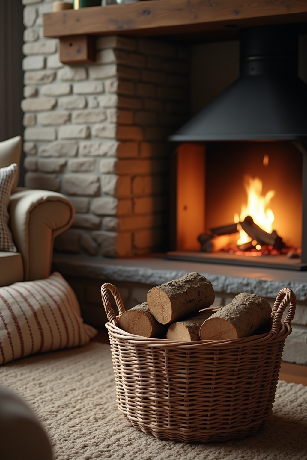 Körbe zur Aufbewahrung von Kaminholz
