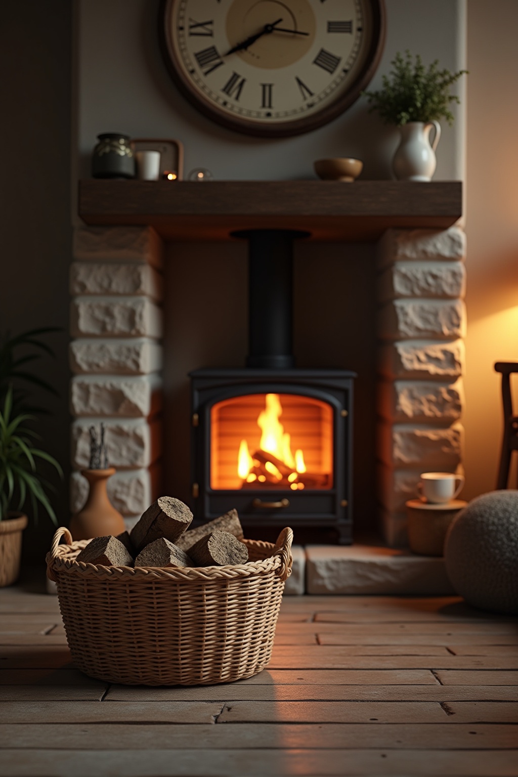 Körbe zur Aufbewahrung von Kaminholz