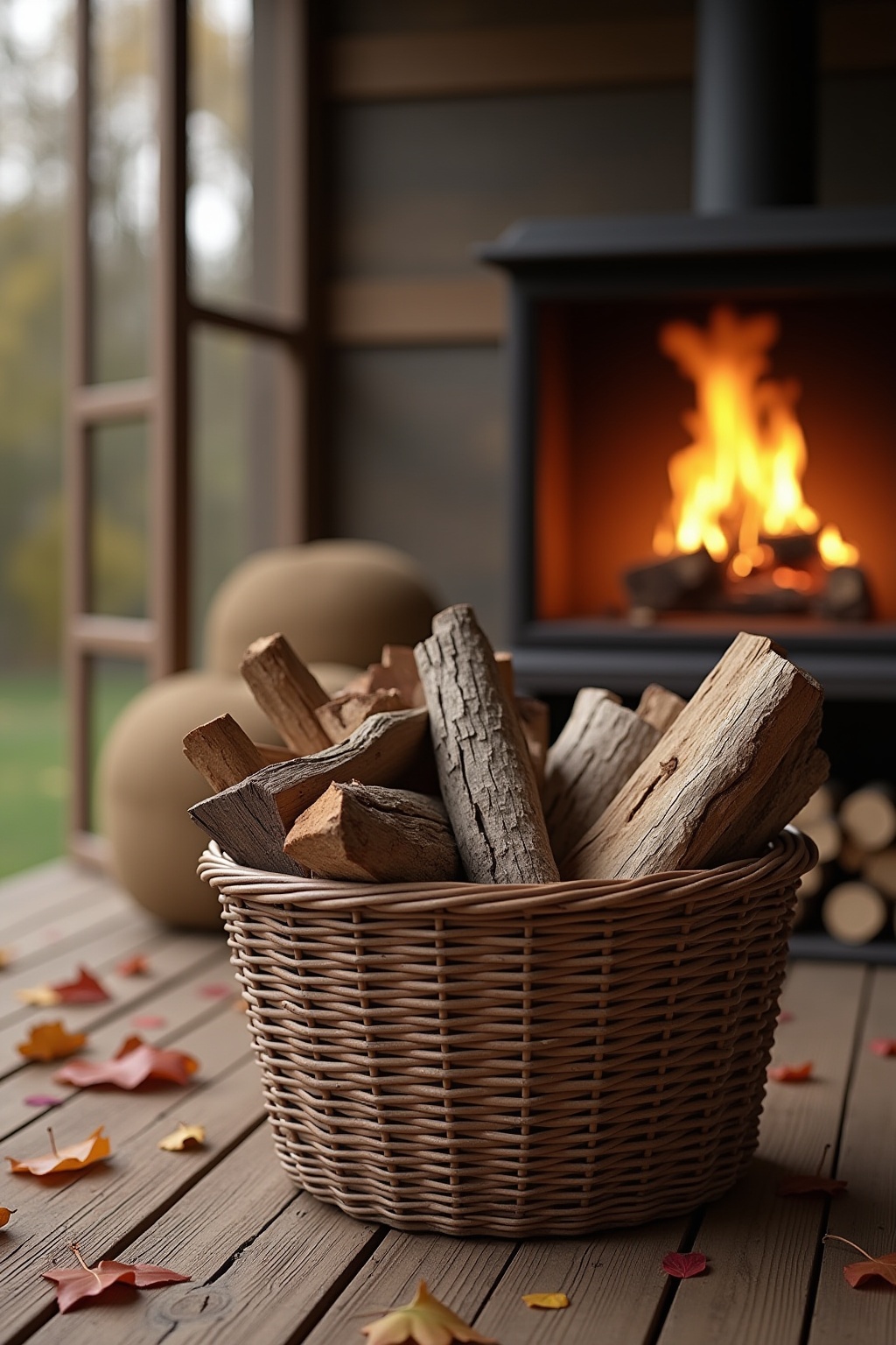 Körbe zur Aufbewahrung von Kaminholz