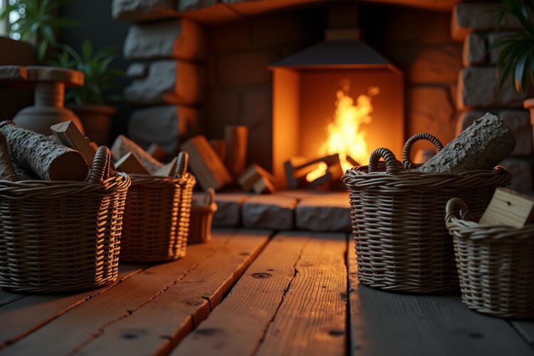 Körbe zur Aufbewahrung von Kaminholz