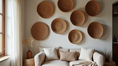 Korb-Arrangement an der Wand-Titel