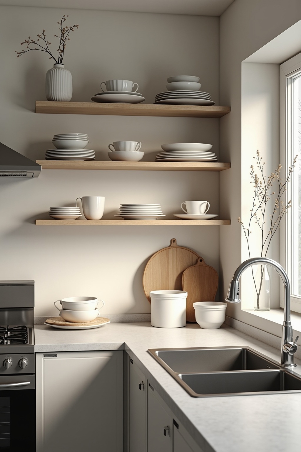 Offene Regale für einheitliches Geschirr