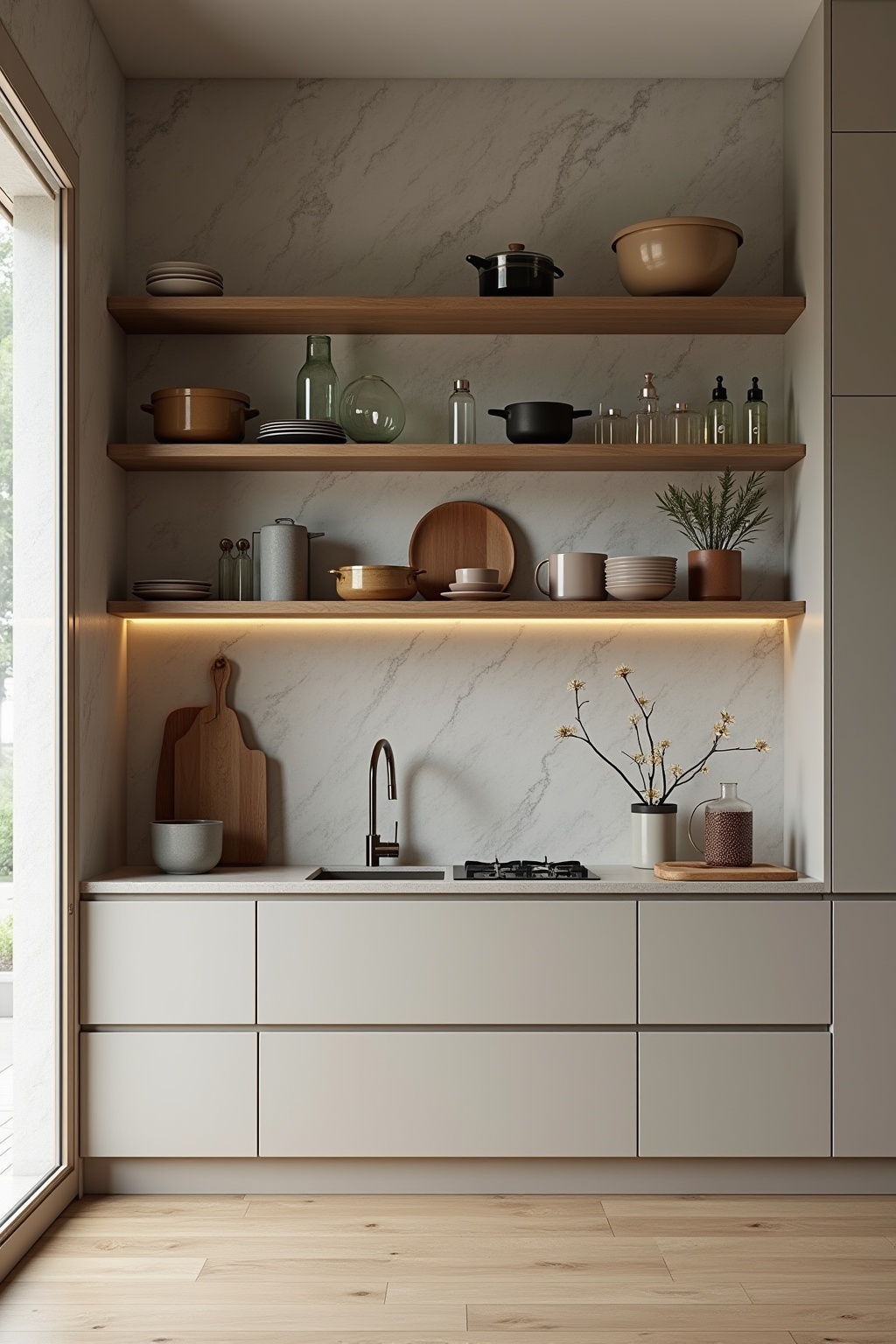 Offene Regale für einheitliches Geschirr