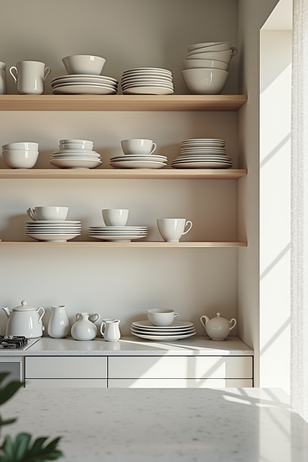 Offene Regale für einheitliches Geschirr