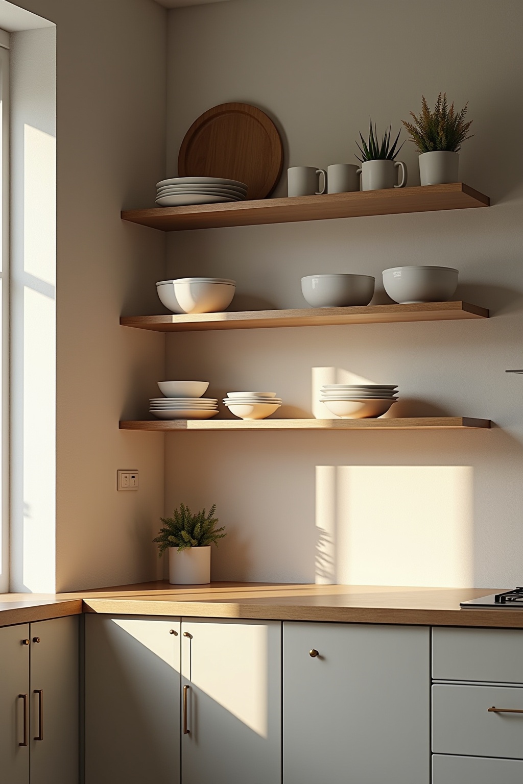 Offene Regale für einheitliches Geschirr
