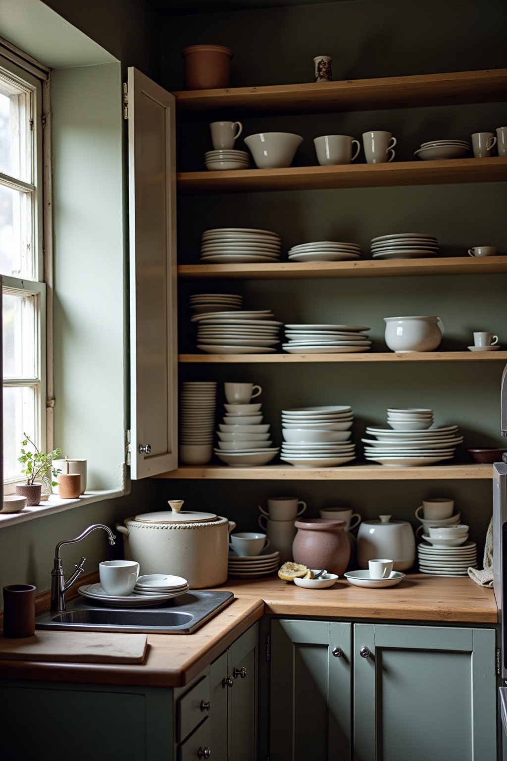 Offene Regale für einheitliches Geschirr