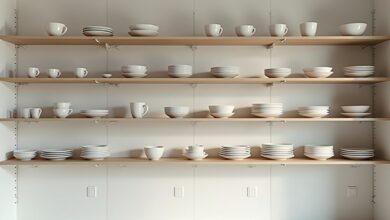 Offene Regale für einheitliches Geschirr-Titel