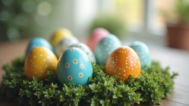 Osterstrauch mit bemalten Eiern-Titel