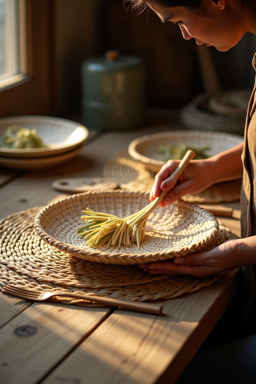 Platzsets aus geflochtener Wasserhyazinthe