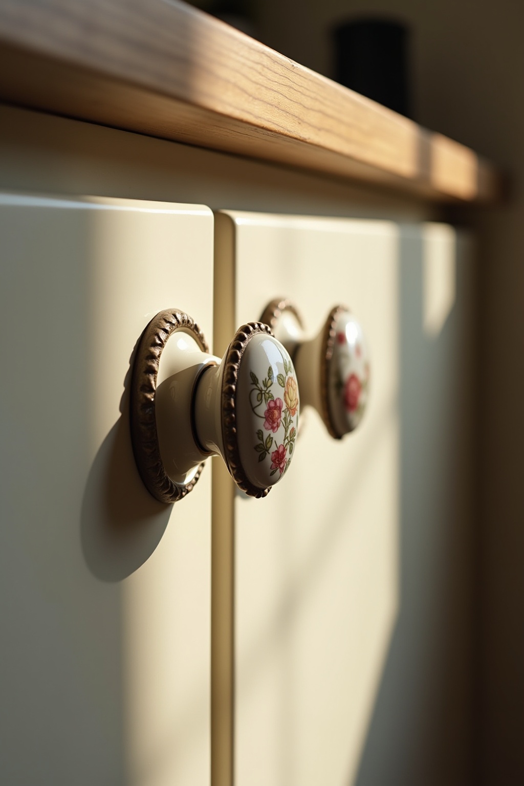 Schranktüren mit neuen Knäufen aus Porzellan